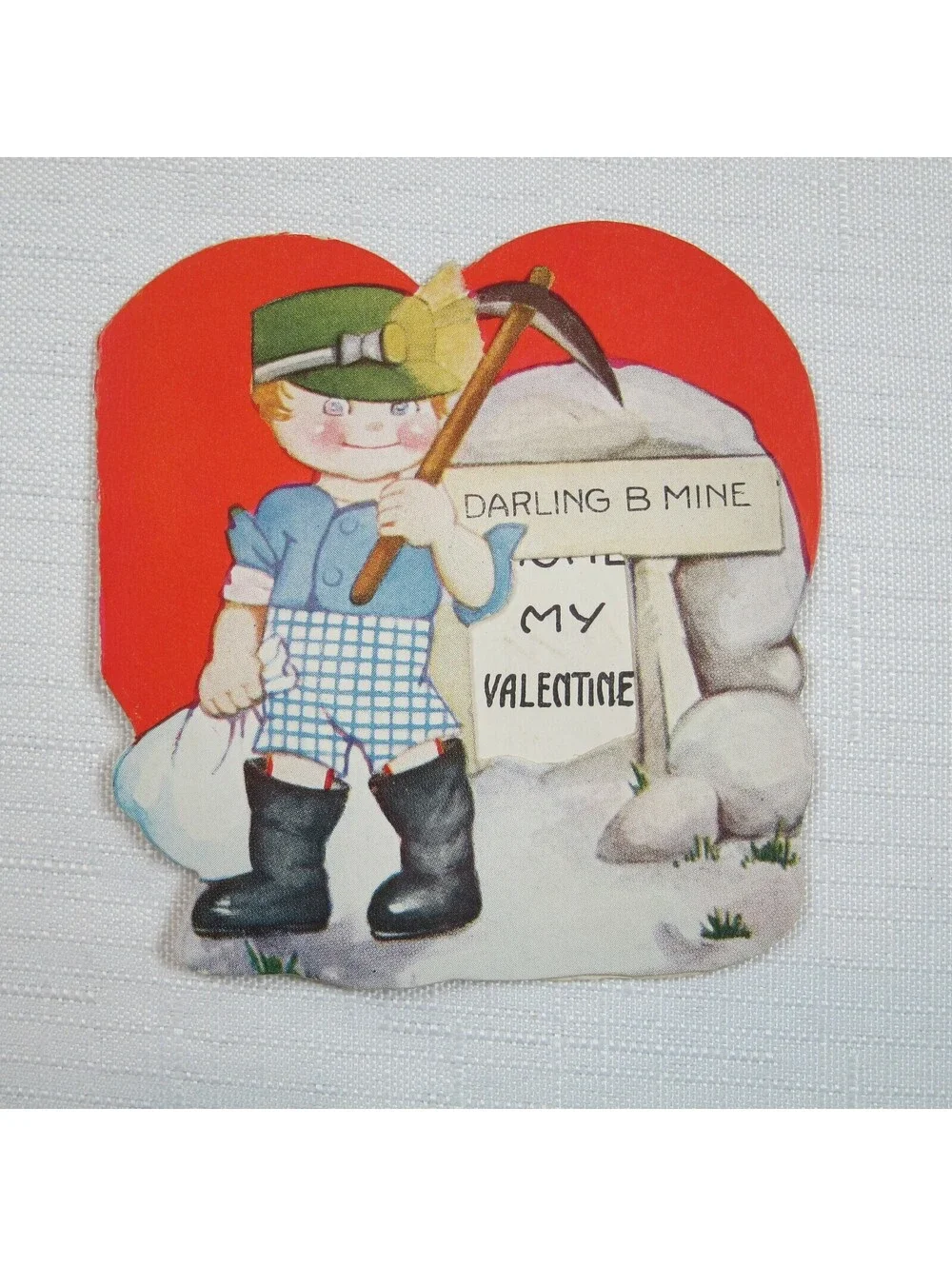 Vintage Valentine 1933 Diecut Fold Card Little Boy Mine Digger DARLING B MINE
